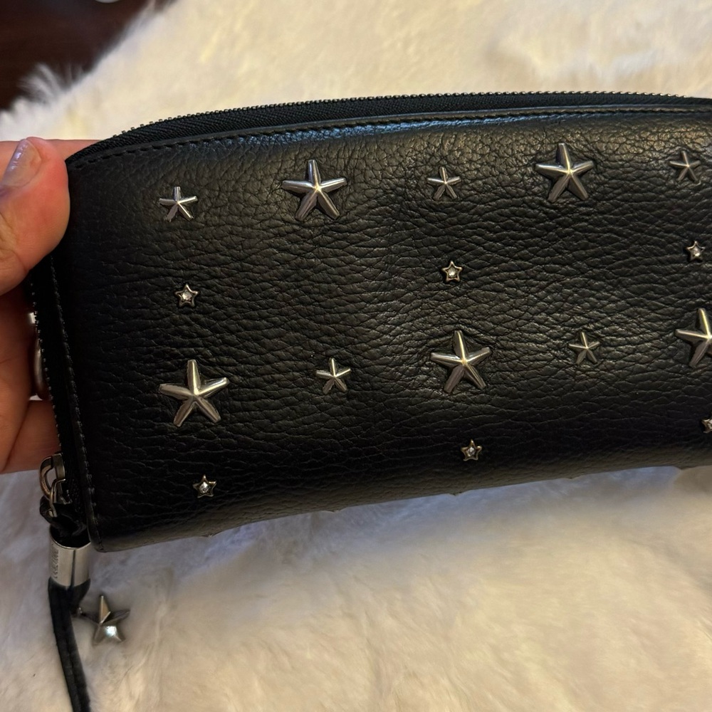 JIMMY CHOO Black Leather Zipper Wallet With Studs. 100% Authentic. - Picture 5 of 15